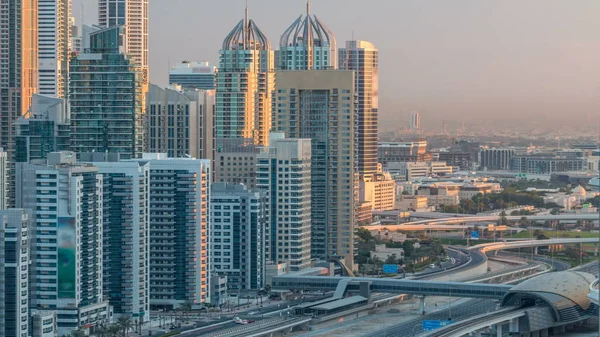 Dubai Marina Wolkenkratzer Luftaufnahme Während Sonnenaufgang Morgen Von Jlt Dubai — Stockfoto