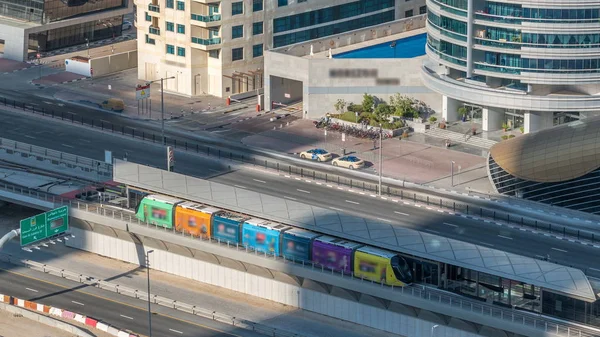 Aerial View Dubai Tram Dubai Marina Timelapse Dubai Tram Runs — Stock Photo, Image