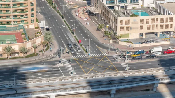 Aerial View Road Intersection Big City Timelapse Urban Landscape Dubai — Stock Photo, Image