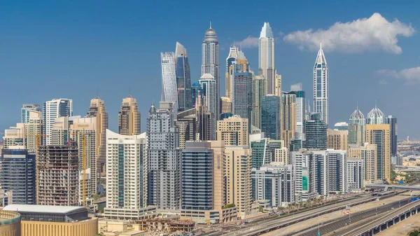 Dubai Marina Felhőkarcoló Tetején Légifelvételek Szép Felhők Jlt Timelapse Dubai — Stock Fotó