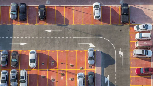 Car Parking Lot Viewed Timelapse Aerial Top View Evening Cars — Stock Photo, Image