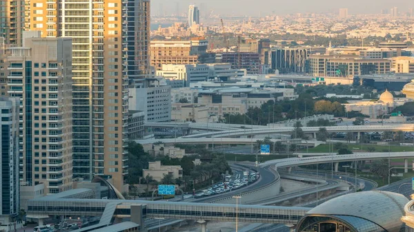Futuristico Edificio Della Stazione Della Metropolitana Del Tram Dubai Grattacieli — Foto Stock