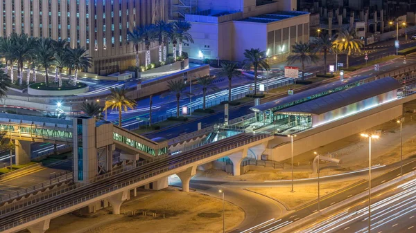 Aerial View Dubai Tram Dubai Marina Night Timelapse Dubai Tram — Stock Photo, Image