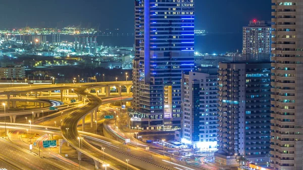 Widok Lotu Ptaka Sheikh Zayed Road Przecięcia Timelapse Duże Miasto — Zdjęcie stockowe