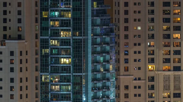 Glowing Windows Multistory Modern Glass Residential Building Light Night Timelapse — Stock Photo, Image