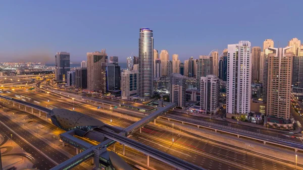 Dubai Marina Rascacielos Vista Aérea Antes Del Amanecer Jlt Dubai — Foto de Stock