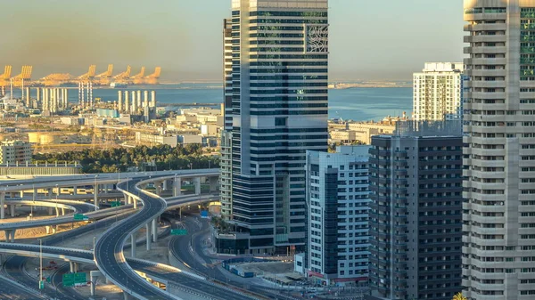Dubai Marina Wolkenkratzer Luftaufnahme Während Sonnenaufgang Morgen Von Jlt Dubai — Stockfoto