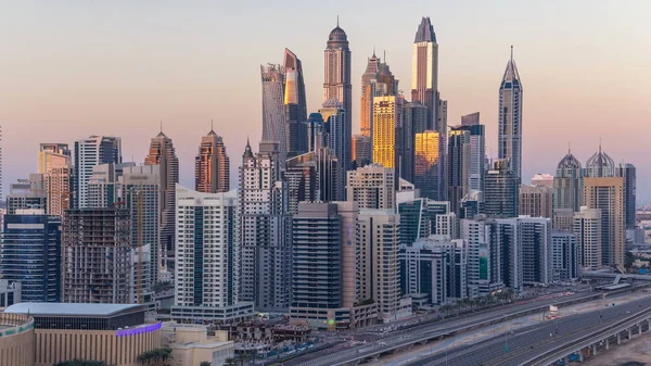 Dubai Marina Tårn Solnedgang Forente Arabiske Emirater Solen Reflekterte Fra – stockfoto