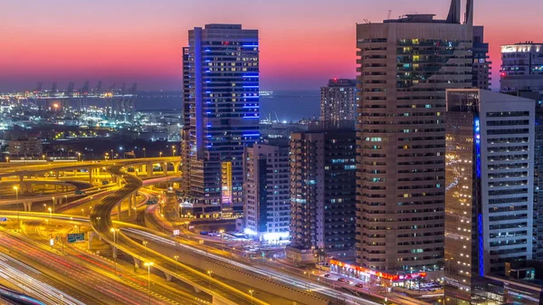 Dubai Marina Met Verkeer Sheikh Zayed Road Panorama Dag Tot — Stockfoto
