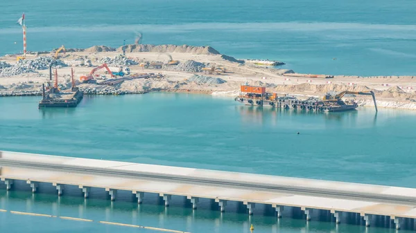 Vista Aérea Palm Jumeirah Island Timelapse Vista Superior Noche Con — Foto de Stock