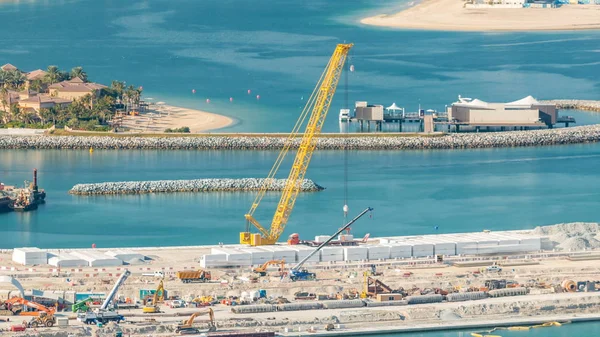 Vista Aérea Palm Jumeirah Island Timelapse Vista Superior Noche Con — Foto de Stock