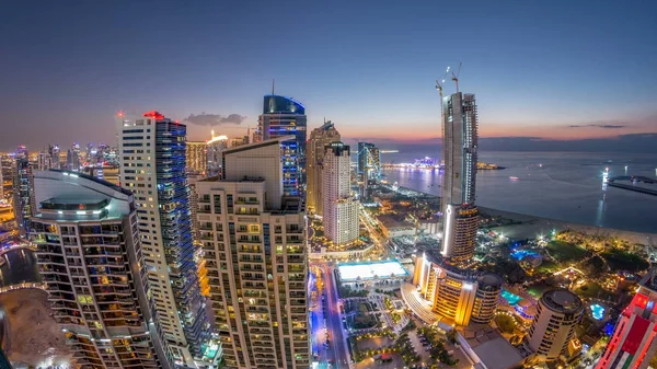 Jbr Dubai Marina Após Pôr Sol Dia Aéreo Noite Transição — Fotografia de Stock