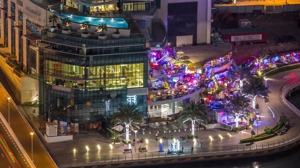 Canal Lujo Dubai Marina Paseo Marítimo Con Restaurantes Noche Timelapse — Foto de Stock