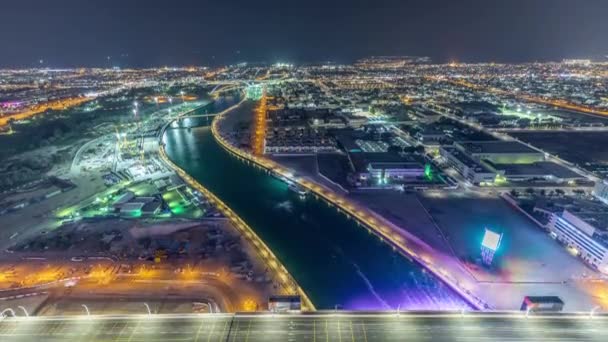 Jbr en Dubai marina na zonsondergang luchtfoto dag naar nacht timelapse — Stockvideo