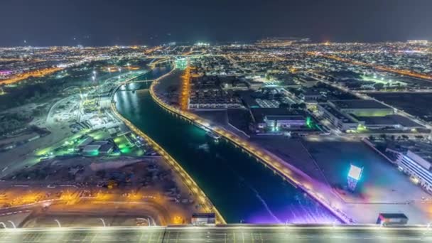 Jbr en Dubai marina na zonsondergang luchtfoto dag naar nacht timelapse — Stockvideo