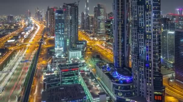JBR a Dubai marina během západu slunce letecké timelapse — Stock video