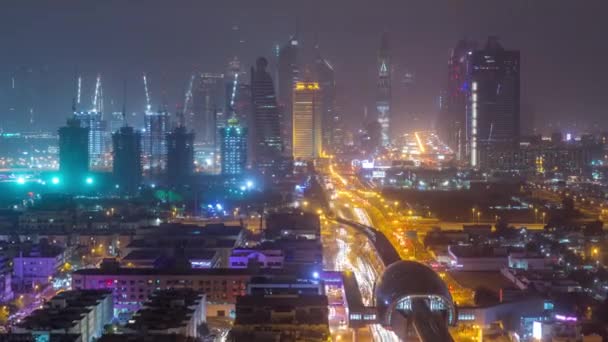Dubai Cityscape tijdens zandstorm Night timelapse — Stockvideo