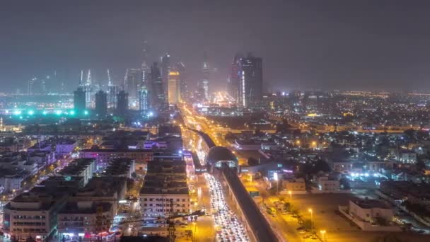Dubai paisagem urbana durante a tempestade de areia noite timelapse — Vídeo de Stock