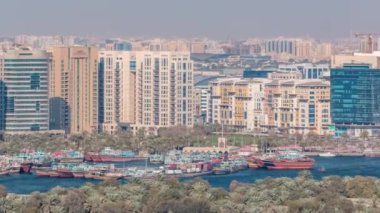 Tipik binalar zaman atlamalı mahalle Deira havadan görünümü, Dubai, Birleşik Arap Emirlikleri