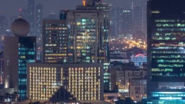 Tipik binalar gece timelapse ile mahalle Deira havadan görünümü, Dubai, Birleşik Arap Emirlikleri