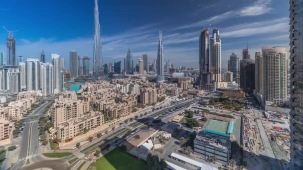 Dubai Innenstadt Skyline Zeitraffer mit Burj Khalifa und anderen Türmen paniramischer Blick von oben in Dubai — Stockvideo