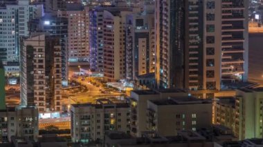 Tecom ilçe gökdelenler Yeşiller ilçe gece timelapse havadan görünümü