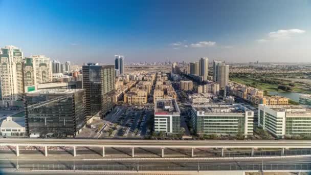 Tecom, Barsha and Greens districts aerial view from Internet city timelapse — Stock Video