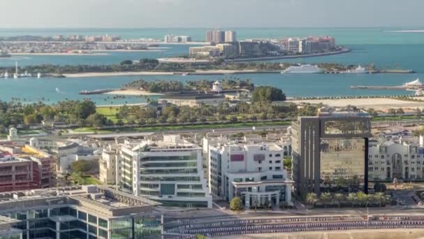 Palm Jumeirah and internet city aerial timelapse. Dubai, United Arab Emirates — Stock Video