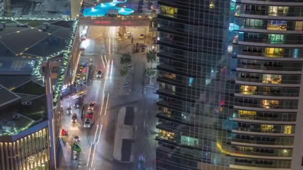 Visão geral da orla Jumeirah Beach Residence JBR skyline air night timelapse — Vídeo de Stock