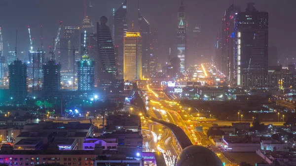 모래 폭풍 밤 시간 경과 동안 두바이 도시 풍경 — 스톡 사진