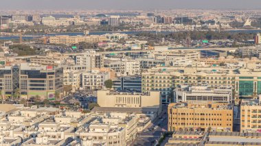 Tipik binalar zaman atlamalı mahalle Deira havadan görünümü, Dubai, Birleşik Arap Emirlikleri