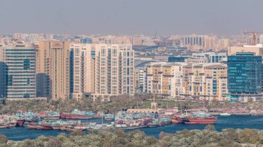 Tipik binalar zaman atlamalı mahalle Deira havadan görünümü, Dubai, Birleşik Arap Emirlikleri