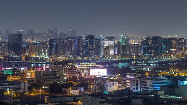 Vista aérea do bairro Deira com edifícios típicos noite — Fotografia de Stock