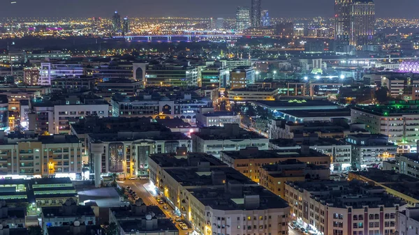 Luftaufnahme der Nachbarschaft Deira mit typischen Gebäuden Nacht — Stockfoto