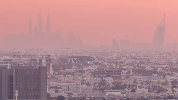 Sunset Rooftop View op Dubai Marina met JLT skyline en Jumeira — Stockfoto