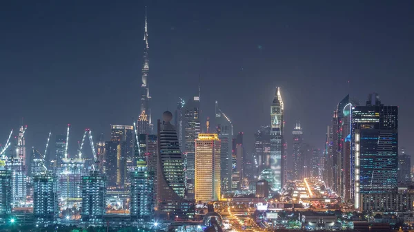 Dubai skyline with beautiful city center lights and Sheikh Zayed — Stock Photo, Image