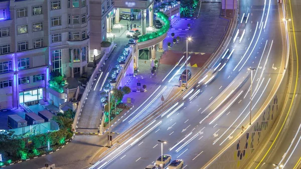 Dubai'de Al Saada sokak gece timelapse trafik Skyline görünümü — Stok fotoğraf