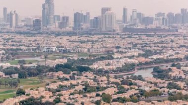 Dubai şehir timelapse, Birleşik Arap Emirlikleri daire ve villa havadan görünümü