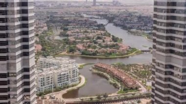 Dubai şehir timelapse, Birleşik Arap Emirlikleri daire ve villa havadan görünümü