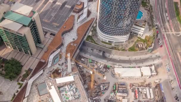 Construção de um novo shopping center na cidade de Dubai timelapse aérea, Emirados Árabes Unidos — Vídeo de Stock