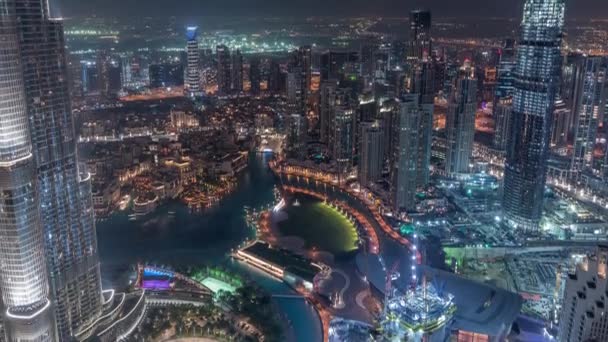 Increíble vista aérea del centro de Dubái rascacielos noche timelapse, Dubái, Emiratos Árabes Unidos — Vídeos de Stock