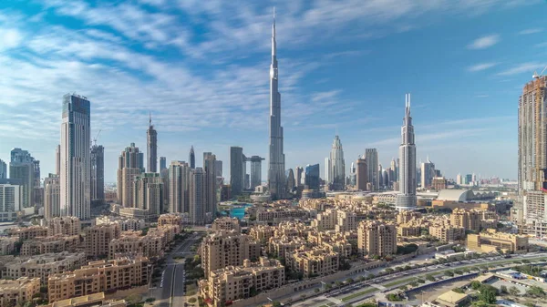 Dubai Downtown Skyline TimeLapse a Burj Khalifa és más tornyok paniramus kilátás felülről Dubai — Stock Fotó