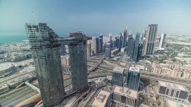 Dubai International Financial Centre district met moderne wolkenkrabbers timelapse — Stockvideo