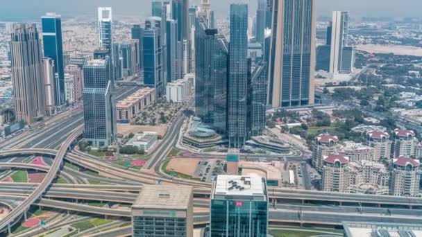 Modern gökdelenler timelapse ile Dubai Uluslararası Finans Merkezi ilçe — Stok video