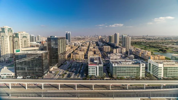 Tecom, Barsha och Greens distrikt antenn utsikt från Internet City Timelapse — Stockfoto