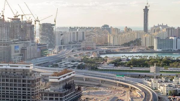 Palm Jumeirah Highway bridge aerial timelapse. Dubai, Emiratos Árabes Unidos —  Fotos de Stock