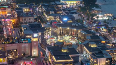 Jumeirah Beach Residence Jbr silueti gece timelapse gün havadan
