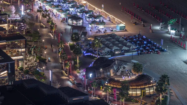 Visão geral da orla Jumeirah Beach Residence JBR skyline air night timelapse — Fotografia de Stock