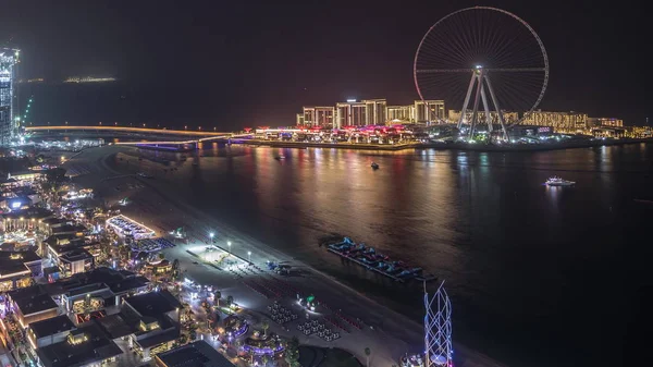 Waterfront overview Jumeirah Beach Residence JBR skyline aerial night timelapse — Stock Photo, Image
