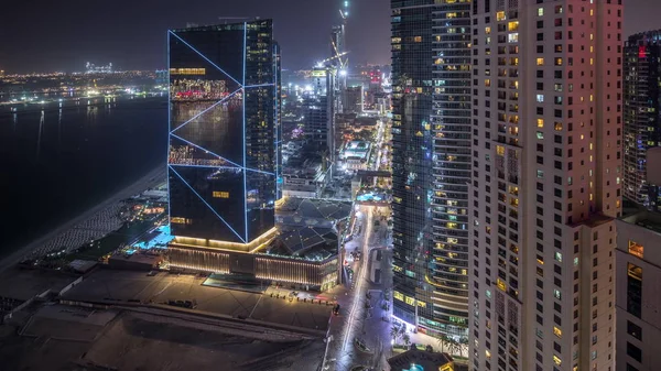Vue d'ensemble du front de mer Jumeirah Beach Residence JBR skyline aerial night timelapse — Photo